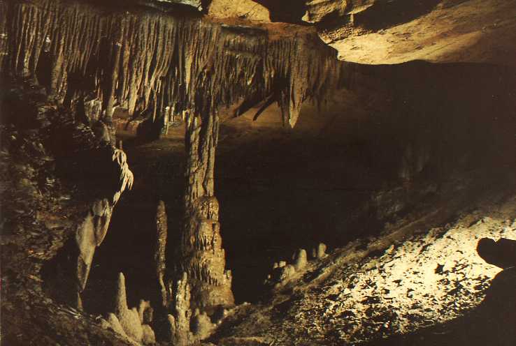 Mutiple formations including stelagmites, stelagtites, and a column.
